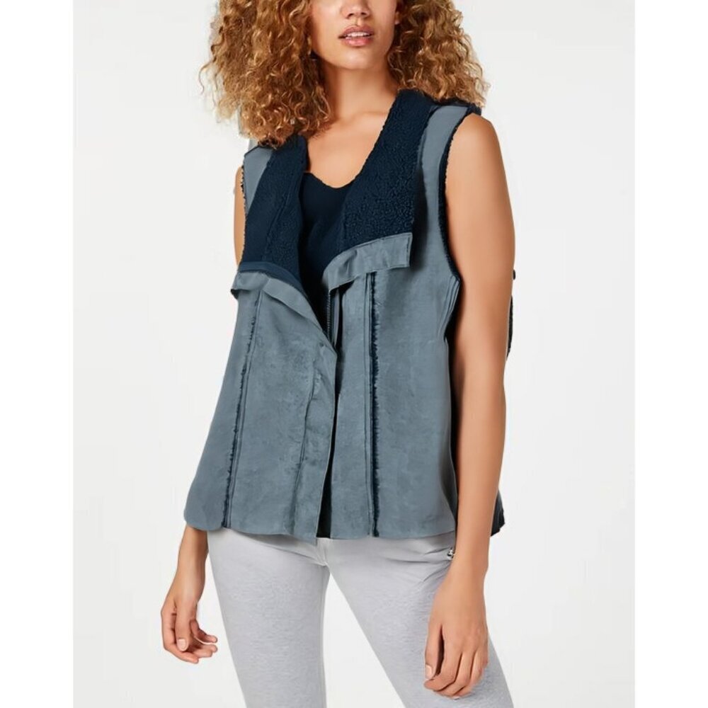 Gray & Navy Vest Faux Suede Faux Sherpa NEW Size XS Skies Are Blue